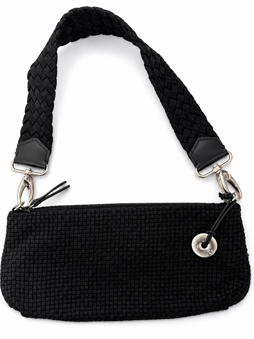 The Sak Black Woven Mini‎ Shoulder Bag Y2K Baguette Purse Braided Strap